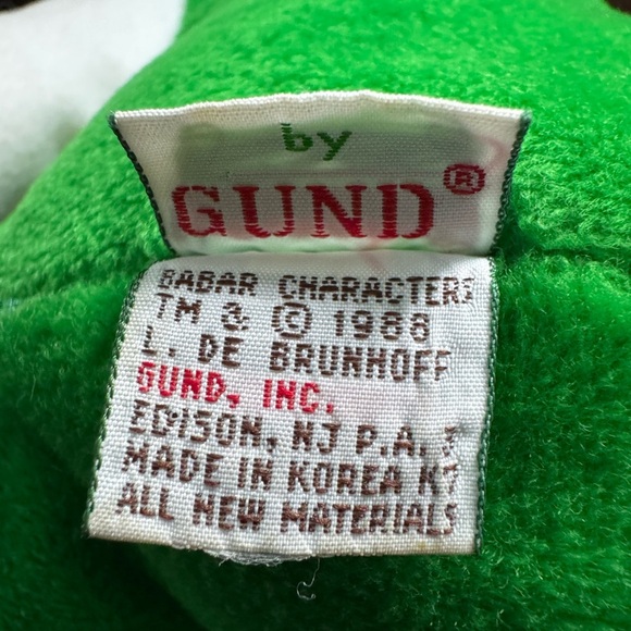 Vintage Gund BABAR Elephant Green Suit Plush Stuffed Animal Toy 1988 Korea GREAT - Picture 3 of 5